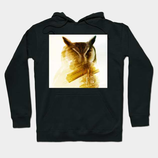 Owl Double Exposure photo manipulation city fantasy art Hoodie by Glass Table Designs